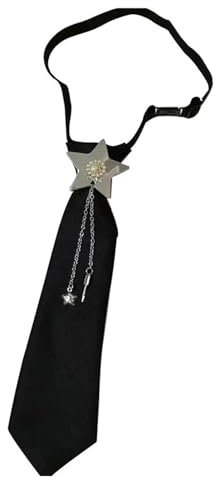 TWEW Japanische Punk-Krawatte für Damen und Herren, Metallkette mit Quasten und kleiner Krawatte, vorgebunden