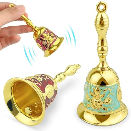 GZhaizhuan 2 STK Handglocke, Zinklegierung Hand Glocken, Hand Tischglocke Service Glocke für Restaurants, Hotels, Geschäfte, Haustiertraining (Cyan/Rot/Gold)