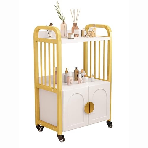 XRRJFYH Kosmetikwagen Friseurwagen Tattoo Wagen Rollwagen Weiß Trolley Cart Aufbewahrungswagen mit Rollen(Gold)