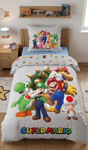 Super Mario Funda Nórdica Cama 90 140x200 + Funda Almohada 65x65 Luigi Toad
