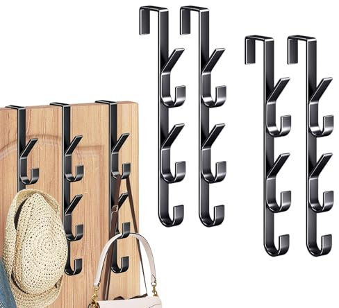 AUTUUCKEE 4 Stück Türhaken, robuste Türaufhänger, vertikaler Handtuchhalter, Metall-Türhänger für Badezimmer, Schlafzimmer, Mantel, zum Aufhängen von Kleidung, Handtuch, Hut, Tasche (schwarz)