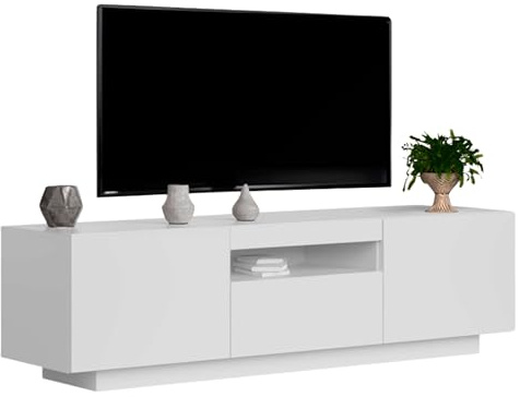 Miroytengo Mueble de TV Sami para Salón Estilo Contemporáneo en Color Blanco con 1 Cajón, 2 Puertas y Hueco Abierto al Centro 150x41.6x37.3 cm