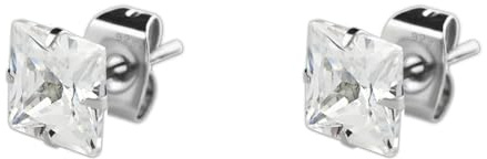 2 orecchini con zirconia cubica quadrata da 6 mm, in argento Sterling 925. Per adolescenti, uomini e unisex., 6mm, Argento sterling, Nessuna pietra preziosa