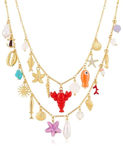 LILIE&WHITE Meerjungfrau-Inspiriertes Lobster Anhänger Halskette mit Perlen und Meeresmotiven, Hypoallergen, Langlebig, Trendiges Schmuckstück für Damen, Geschenk für Sommer und Strandliebhaber