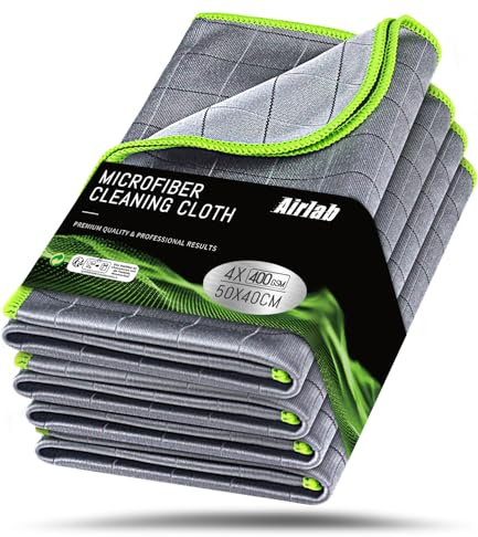4X Carbontücher Auto Fenstertücher 50x40 cm, Mikrofasertücher 400 GSM, Grün | Mikrofaser Carbon Tuch, Fensterputztuch für Kristallklare & Streifenfreie Autoscheiben, Fusselfrei & Kratzfrei