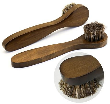 2 Pieces Shoe Brush Set, Shoe Polish Brush Shoe Cleaning Kit | Premium Soft Polish Applicator Brushes Kit With Long Wooden Handle | Shine Brushes Anti-Slip For Leather Boots, Shoes, Car Seats, Sofas