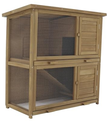Kaninchenstall, 2 Etagen, 91,5X 91.8X 40,3 cm, Holz mit Gitter