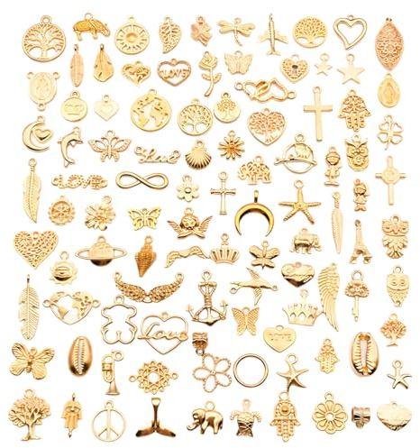 YSDINK Lot de 100 Charms Breloques pour Bijoux DIY,Pendentifs Mixte pour Colliers,Bracelets, Boucles d'Oreilles,Artisanat Vintage, Idéal Création Bijoux Pendentif Charm Style Esthétique