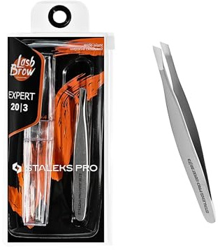 STALEKS PRO Clip per sopracciglia con bordi larghi e inclinati. Consigliato per sopracciglia spesse e larghe. Preciso, acciaio inox AISI 420. Modello Expert 20/3