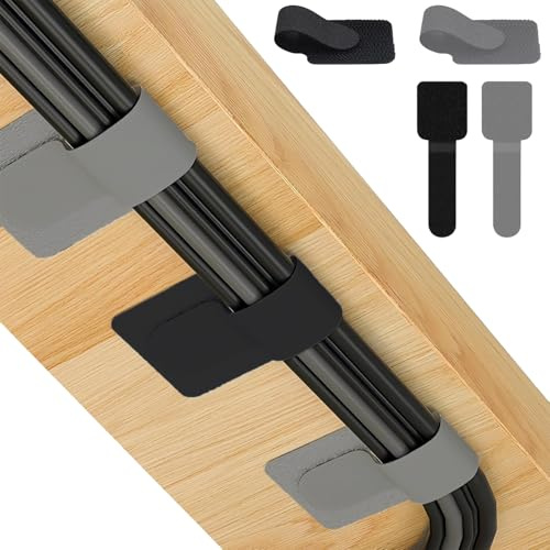 50 PCS Under Desk Cable Management, Self-Adhesive Cable Tidy, Adjustable Cord Organiser, Reusable Cables Ties for TV Pc Laptop Ethernet Desktop, Black, Grey