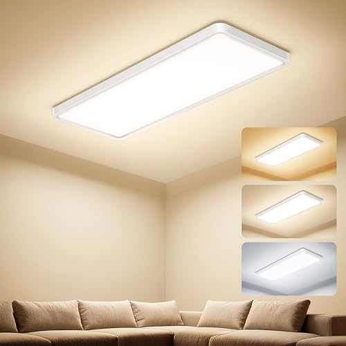 Uwithm Plafonnier LED Plat, 58x22x2,9 cm Panneau LED 32W 3000LM 3000K/4000K/6500K IP44 Lampe de Cuisine Plafonnie, Lampes Plafonnier Long pour Salon Chambre Cuisine Salle de Bain Couloir, Blanc