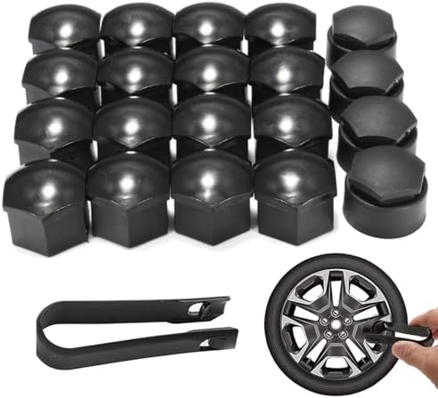 20 Pcs 17mm Wheel Nut Covers with Removal Tool, 16 Standard + 4 Locking Caps, Rustproof & Dustproof Lug Bolt Protectors, Universal Fit for Most Car Models (Black)