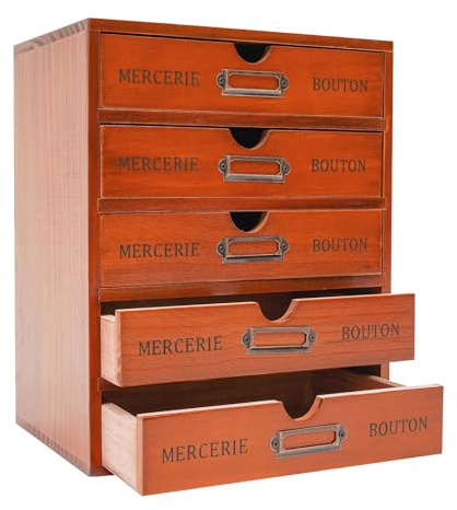 Desktop Schubladenbox Holz 5 Schubladen Kommode Französischen Vintage Stil Schubladencontainer Ablagefächer Schreibtisch Organizer Büro Aufbewahrungsbox Schmuckkästchen