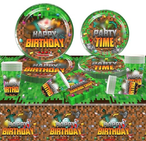 Geburtstag Party Pappteller Kindergeburtstag- Spiel Partygeschirr Set Birthday Game Geburtstagsdeko Mädchen Junge Geschirr Party Tableware Supplies Kit Teller Tischdecke Servietten Tassen Kinder