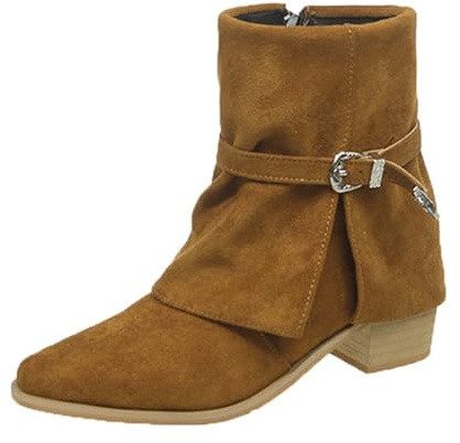 Generisch Stivaletti da donna in pelle scamosciata, stivali corti alla moda, con cerniera, per autunno e inverno, da donna, alla caviglia, per costume tradizionale, stile retrò, O kaki, 41 EU
