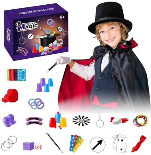 Magic Zauberhut ,Zauberkasten für Kinder ,Zaubertricks für Kinder mit Zauberstab & Anleitung und Vielen Weiteren Utensilien,Neuheit Magie Requisiten Kindergeschenke ab 6-12 Jahren Mädchen & Jungen