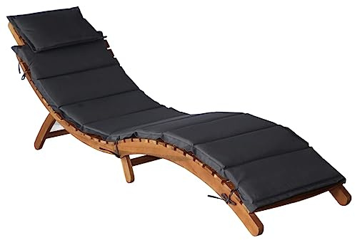 Frdhee Liegestuhl, Strandliege, Ergonomische Relaxsessel, Gartenliege, Relaxsessel, Liege, Sonnenliege mit Auflage Massivholz Akazie Dunkelgrau Für Camping, Reise, Urlaub, Robust