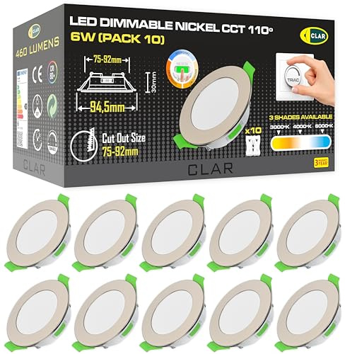 CLAR - Spot LED Encastrable Salle de Bain, Spots de Plafond, Spot LED Encastrable Salle de Bain, Spot LED Dimmable, Découpe Ø75-91mm, 6W CCT (Pack 10)