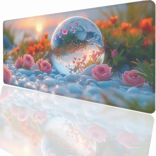 Tapis de Souris de Jeu, 800x400x3mm XXL Tapis Souris Gaming Grand, Antidérapant Étanche, Extended Long Clavier Mouse Pad, Accessoire Bureau, pour Gamer, Ordinateur, PC Fleur Usine LMDT9096