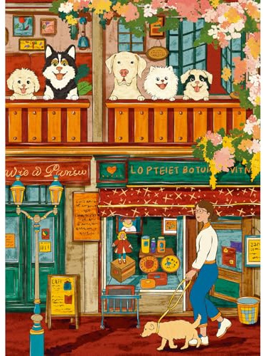 HUADADA 500 Teile Puzzle Paris mit Hunden | 49x35 cm | Inkl. 1:1 Farbposter | Graukarton | Umweltfreundlich & Augenschonend