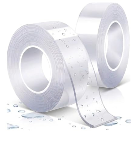 UKIUAN Cinta Doble Cara extrafuerte transparente pack de dos, Reutilizable, Resistente a la Humedad, 6 metros cinta adhesiva nano cinta transparente