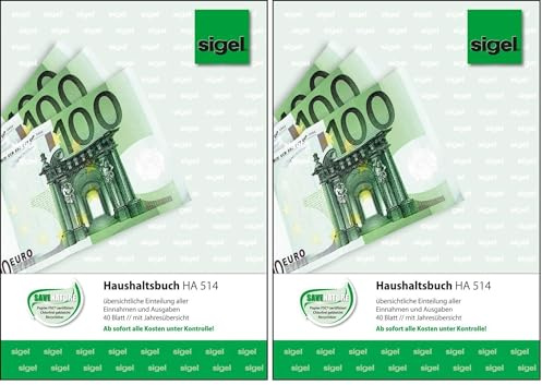 Sigel HA514 Haushaltsbuch zum richtig Sparen, A5, zum Eintragen aller Ein- und Ausgaben, aus nachhaltigem Papier (Packung mit 2)