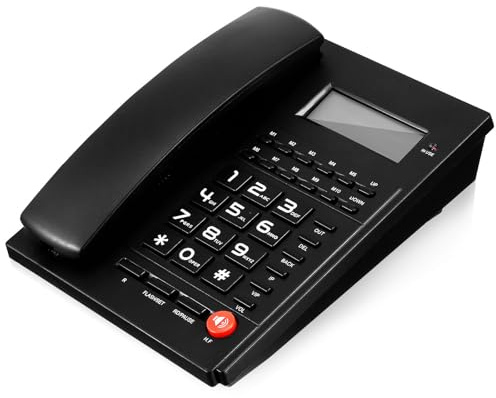 SHINEOFI Téléphone Fixe Filaire Noir en Abs Grosses Touches pour Seniors, Performance Fiable et Fonction Appel en Attente, pour Bureau ou Domicile