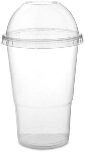 We Can Source It Ltd – Plastic Smoothie Cups 12oz 340ml with Dome Lids – Durable Drinkware for Cold Drinks, Smoothies, Milkshakes – Break Resistant & Disposable – Home, Café, Travel Use - Pack of 5