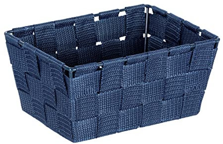 WENKO Panier de rangement Adria Mini long bleu foncé - Panier de salle de bain, rectangulaire, tresse plastique, Polypropylène, 19 x 9 x 14 cm, Bleu foncé