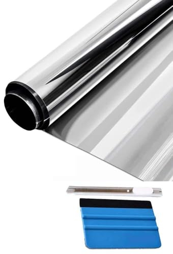 One Way Window Film Anti UV Solar Reflective Mirror Heat Control Privacy Tint Glass Sticker for Home and Office | Free Tool Kit (Silver, 48X60 / (4FT x 5FT)