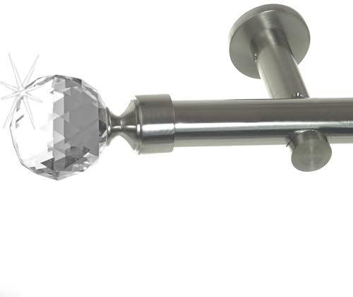 BASIT Gardinenstange mit Wandhalterung 140 cm lang Edelstahl Look im Set 1-läufige Gardinenstange Wandmontage Ø20mm Metall I 120-600 cm verfügbar H31