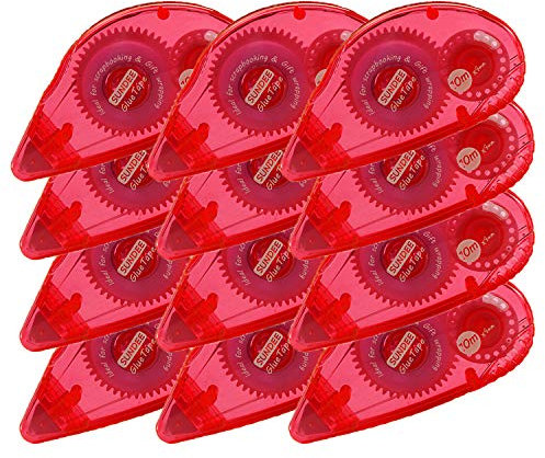 Glue Runner Permanent, Double Sided Adhesive Scrapbook Runner Tape Roller, 0.3-inch by 360-Inch, Permanent Adhesive Roller Applicator, 12 Pack - Red