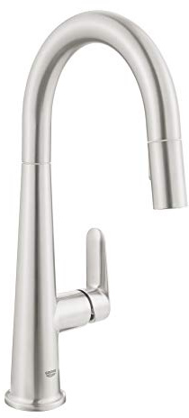 GROHE Veletto - Küchenarmatur mit herausziehbarer Spülbrause (herausziehbare Spülbrause, Umstellung: Mousseur/SpeedClean Brausestrahl, C-Auslauf), supersteel, 30419DC0