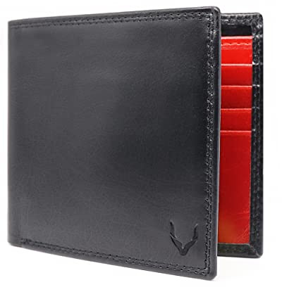 PELLE TORO Minimalist Slim Mens Wallet, Handmade Real Leather Card Wallet with RFID Blocking, 10 Card Holder Slots & Note Section, Black & Red