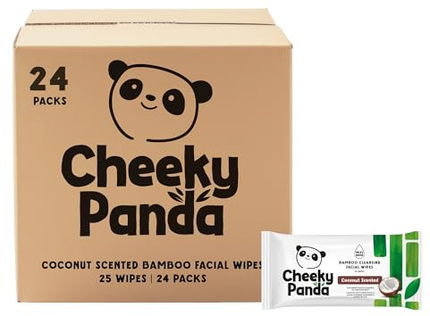The Cheeky Panda – Facial Wipes, Coconut Scented | Bulk Box of 24 Packs (25 Wipes per Pack, 600 Wipes Total) | Make Up Remover, Hypoallergenic, Eco-Friendly, Super Soft, Kind to Skin & Sustainable