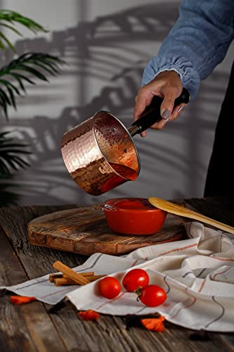 DEMMEX Copper Saucepan, 1mm Thick Solid Uncoated Copper, Wooden Handle, Tin Lined, 100% Handmade in Turkey (0.8 Quarts-5x2.7)