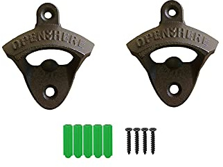 Lot de 2 décapsuleurs muraux en fonte marron style vintage pour cuisine et bar.