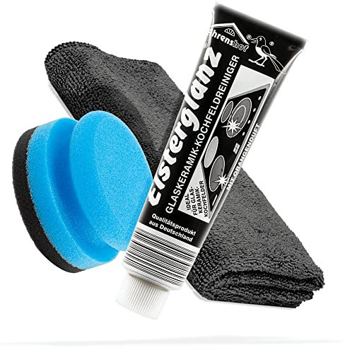 detailmate Politur Bundle mit 150ml XXL Tube | Elsterglanz Glaskeramik Reiniger Kochfeldreiniger Polierpaste + detailmate Premium Microfasertuch + Schwamm | Entfernt Kratzer aus dem Ceranfeld