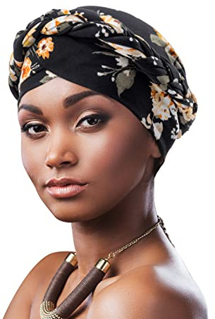 DRESHOW Donna Africane Turbante Pre-Legato Copricapo a treccia Testa Avvolge Cappello Boho Turbante Chemio Cap Elastico Annodato Berretto