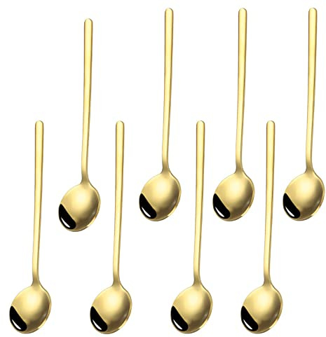 BBAOO Goldener Kaffeelöffel, 8 Stück, 13cm, Edelstahl, Elegant, Rührlöffel, Dessertlöffel, Mini Teelöffel, Spülmaschinenfest