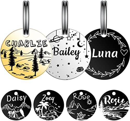 YEHANTI Hundemarke mit Gravur - Rund Edelstahl Adressanhänger Hund, Hundemarke Personalisiert mit Verschiedenen Mustern Hundehalsband mit Namen und Telefonnummer (L, Gold)