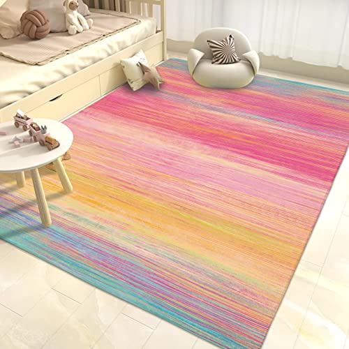USTIDE Regenbogen-Teppich für Mädchenzimmer, 12,7 x 17,8 cm, weich, waschbar, Kinderbereich für Schlafzimmer, Kinderzimmer, Spielzimmer und Prinzessinnenzimmer, rutschfest, bunt