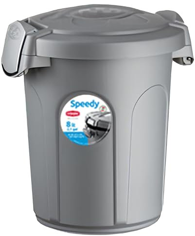 Home Centre Indoor Outdoor Clip On Locking Lid Grey 8 Litre Plastic Waterproof Waste Bin Garden Garage Office Kitchen Home Suitable Dustbin Sturdy Heavy Duty Rubbish Recycle Sortation