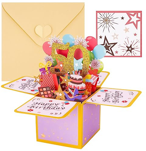 Geburtstagskarte,3D Pop Up Karte Geburtstag Pop Up Grußkarten Glückwünsche Geburtstagskarten mit Umschlag für Mama Frauen Männer Romantik Geschenk-Karte zum 50.Geburtstag (50th)