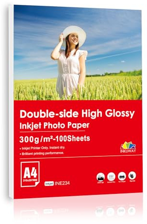 Inkuway A4 tjockt 300gsm dubbelt glansigt fotopapper bläckstråleskrivare 100sheets tungt papper