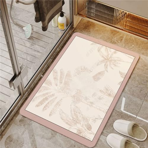 Alfombra Baño Alfombrilla Baño, Alfombra Diatomita Baño, Alfombra de Baño, Alfombrilla Alfombra Ducha Antideslizante, Alfombras Baño, Alfombra Baño Piedra Secado Rapido, Stone Bath Mat, Leaves 40x60cm