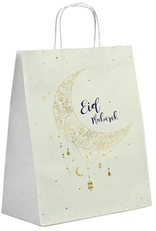 Folat 24897 Eid Mubarak Ramadan Dekoration - Geschenktüten 'Eid Mubarak' - 20 x 10 x 27 cm - 6 Stück Eid Deko Stern Mond Zubehör Ramadan