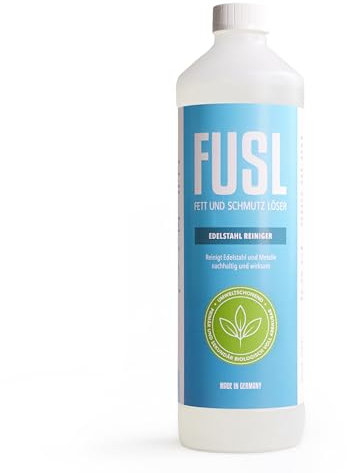 FUSL Edelstahlreiniger 1L - für Haushalt, Küche, Handwerk & Gastro - Edelstahl Reiniger streifenfrei, effektiv gegen Fett & Schmutz - auch für Aluminium, Chrom, Kupfer – Made in Germany