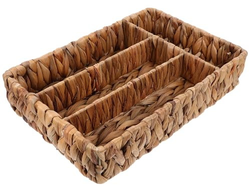 Ciieeo Cestino Porta Posate Intrecciato in Paglia 12.20X8.27X2.48In Organizer Diviso Per Posate E Utensili Da Cucina Design Compatto Salvaspazio Per Tavolo E Cassetti