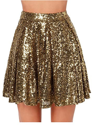 Damen Rock Kurze Metallischer Faltenrock Mini Skater Rock Glitzer Rave Party Hohe Taille Elastischer Plisseerock1